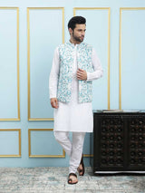 Men Aqua Prism Digital Print Cotton Nehru Jacket