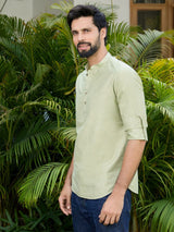 Men Pack Of 2 Olive & Grey Cotton Solid Short Kurta