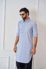 Riwaat.com Men Light Blue Regular Pure Cotton Pathani Kurta Riwaat Floral Pathani