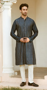 Men Midnight Majesty Chanderi Silk Sequins Kurta