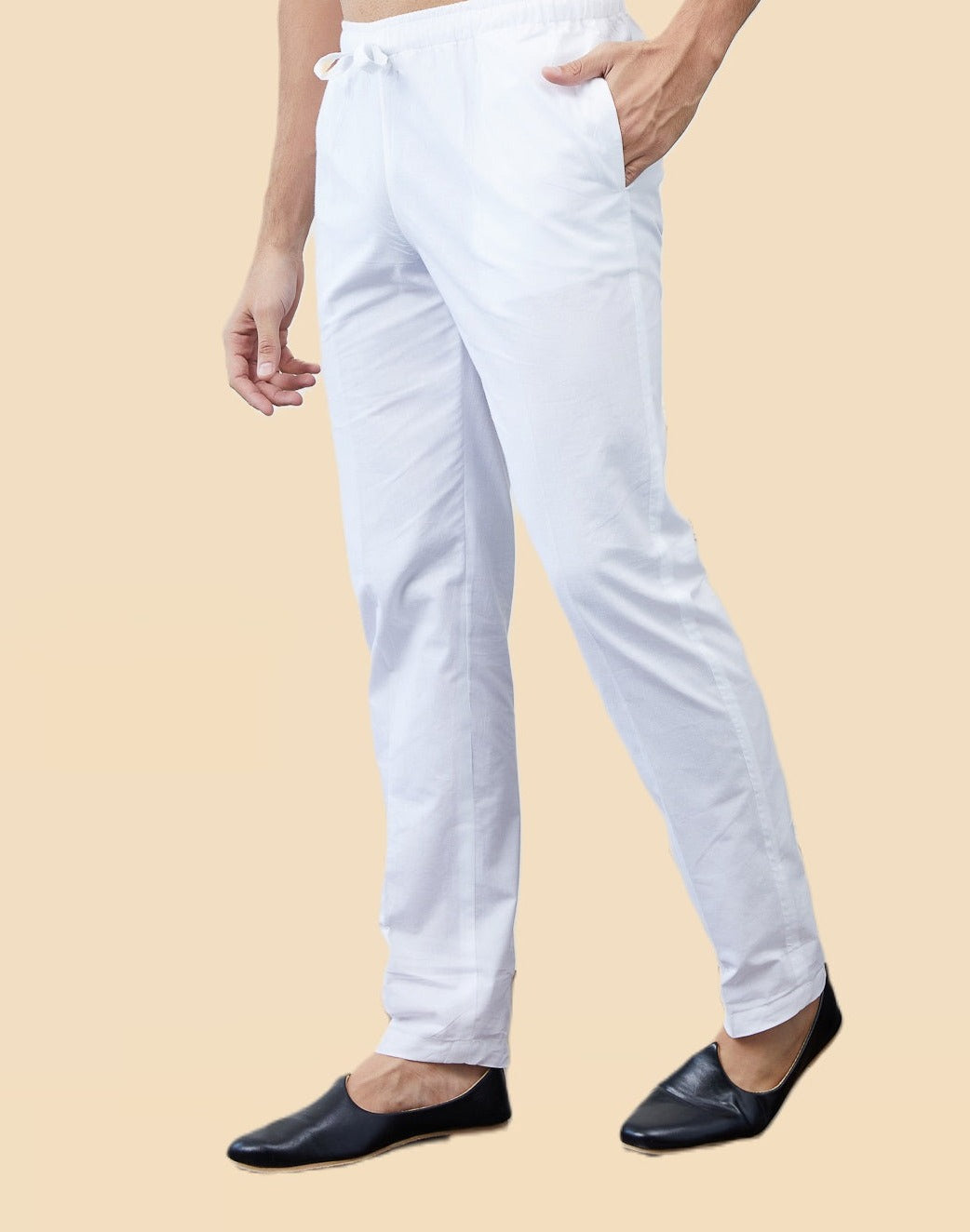 Men White Solid Pajama