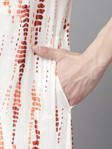 Men White Multi Tie and dye Print Design Straight Kurta With Pyjama