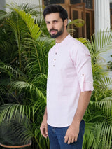 Men Pack Of 2 Pink Cotton Solid Short Kurta
