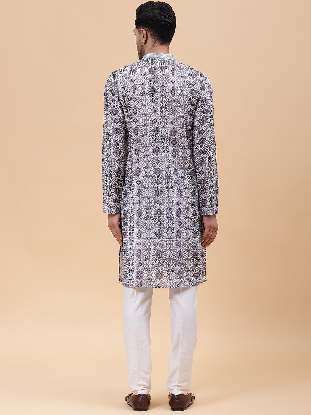 Men Multi Pure Cotton Embroidered Straight Kurta With pyjama