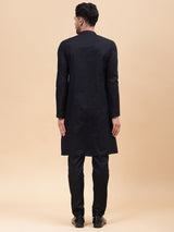 Men Black & Red Pure Cotton Embroidered Straight Kurta With pyjama