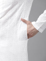 Men White Pure Cotton Chikankari Embroidered Straight Kurta With Pyjama