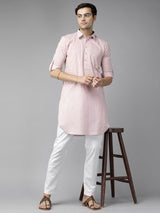Men White Regular Pure Cotton Pathani Printed Men's Kurta With White Salwar