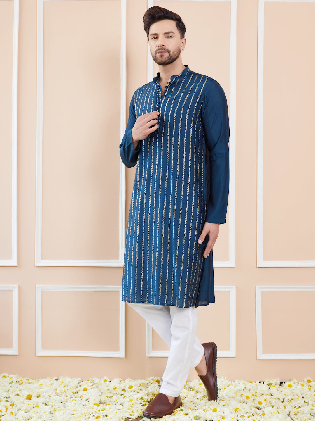 Men Sapphire Splendor Chanderi Silk Sequins Kurta