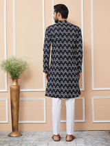 Black Printed Pure Cotton Straight Kurta with Pyjama