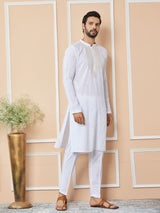 White Sequins Embroidered Rayon Straight Kurta with Yoke Design