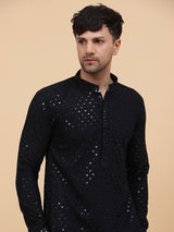 Men Midnight Elegance Embroidered Sequined Rayon Kurta