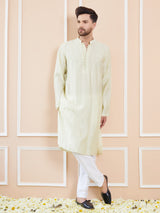 Men Cream And Gold Chanderi Silk Sequins Kurta
