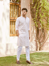 Men Blush Pink with Subtle Golden Pintex Design Sequins Cotton Kurta With Pajama