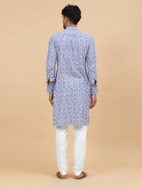 Men Grey and White Printed Kurta With pyjama