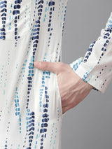 Men White Multi Tie and dye Print Design Straight Kurta With Pyjama