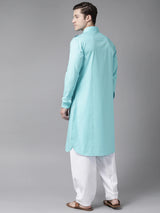 Riwaat.com Men Turquoise Pathani Kurta with Salwar Riwaat Pathani Plain