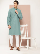 Men Turquoise Embroidered Sequin Rayon Kurta