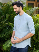 Men Pack Of 2 White & Blue Deluxe Cotton Solid Short Kurta