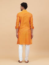 Men Orange and White Printed Kurta With pyjama