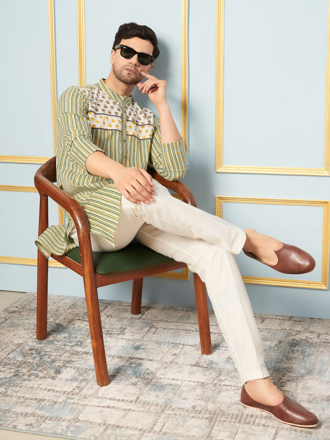 Men MulticolouredStrip Printed Kurta