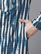 Men Blue Multi Tie and dye Print Design Straight Kurta With Pyjama