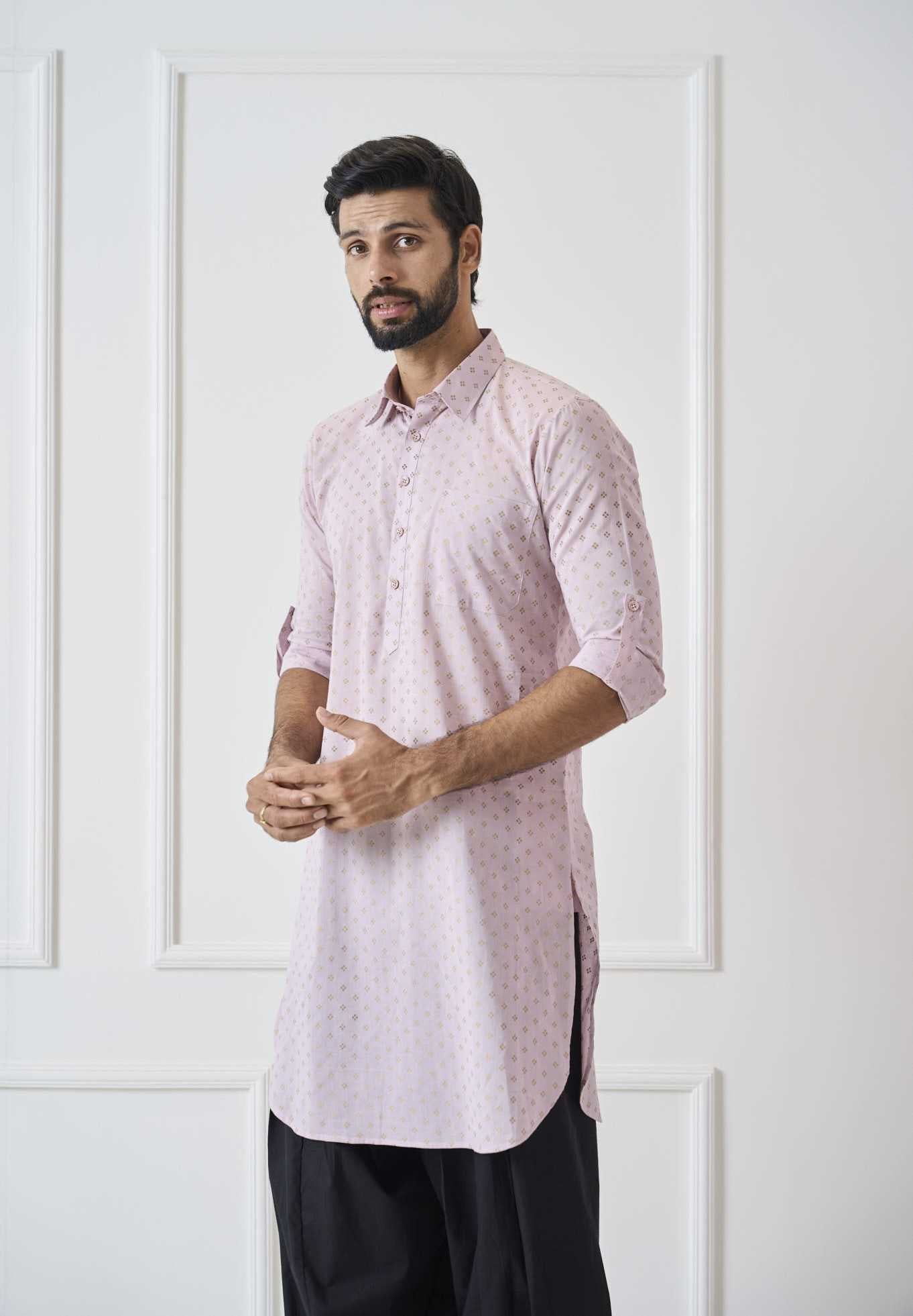 Men Baby Pink Regular Pure Cotton Pathani Kurta