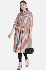 Women Grey Motif Stripe Dress