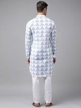 Men White Regular Pure Cotton Pathani Printed Men's Kurta With White Salwar