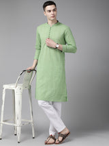 Men Green Pure Cotton Chikankari Embroidered Straight Kurta