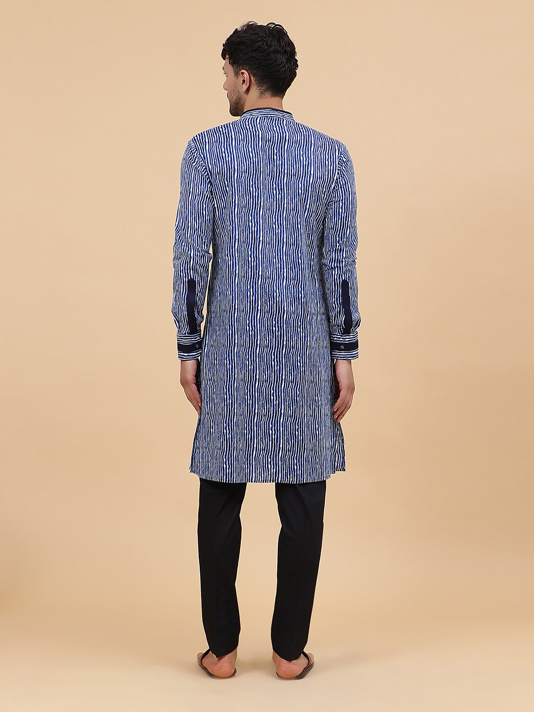 Men Blue and White Strip Printed Kurta With pyjama