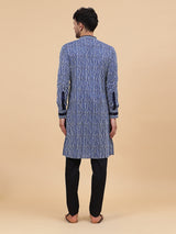 Men Blue and White Strip Printed Kurta With pyjama