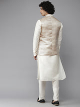 Riwaat.com Men White Solid Kurta Pajama With Svarna Pushpa Nehru jacket Riwaat Indo Western