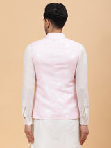 Men Pink & Gold Woven Design Jacquard Nehru Jacket