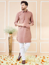 Men Brown Cotton Solid Pathani Kurta