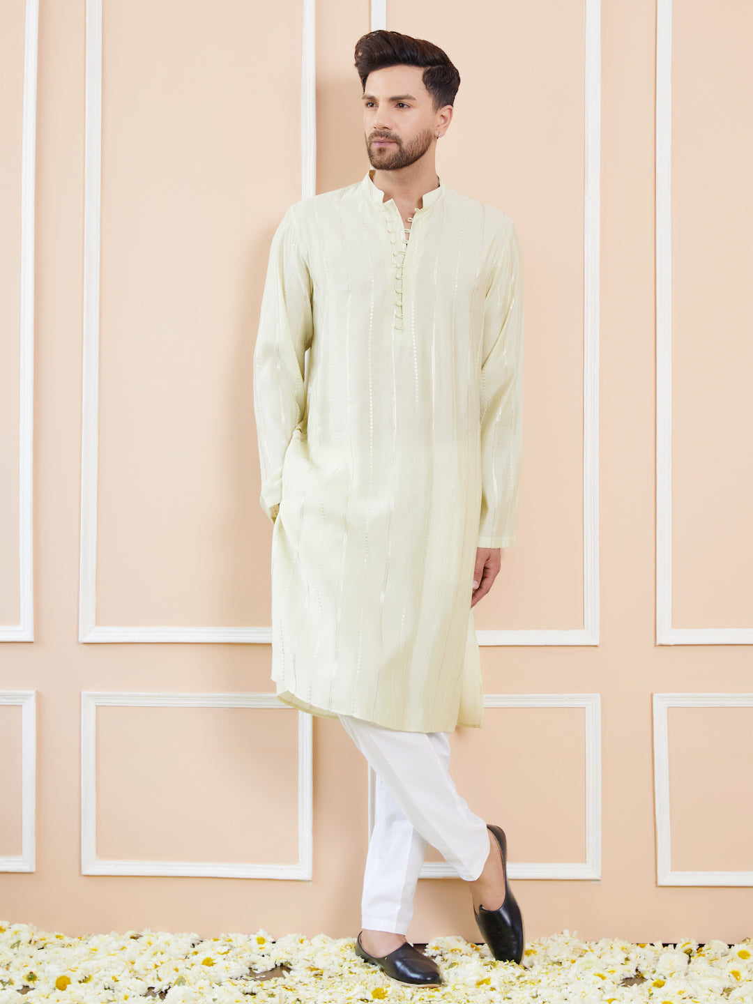 Men Pearl Radiance Chanderi Silk Sequins Kurta