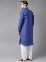 Riwaat.com Men Royal Blue Pathani Kurta with Salwar Riwaat Pathani Plain