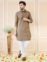 Men Brown Cotton Solid Pathani Kurta