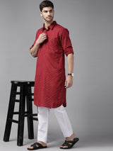 Men Maroon Regular Pure Cotton Pathani Printed Men's Kurta