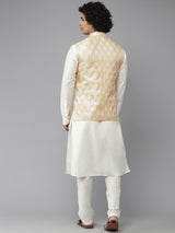 Riwaat.com Men White Solid Kurta Pajama With Ivory Nehru jacket Riwaat Indo Western