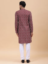 Men Maroon & White Pure Cotton Printed Straight Kurta With pyjama