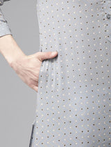 Men Grey & Gold Printed Straight Kurta With Pyjama