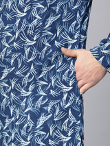 Riwaat.com Men Blue Indigo Hand Block Print Straight Sustainable Kurta Riwaat Printed