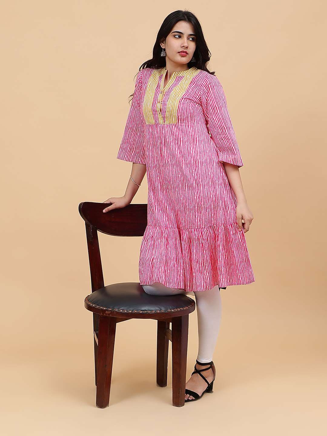 Women Pink And Mustard Printed Cotton Kurti