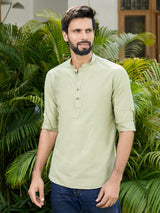 Green Deluxe Cotton Short Kurta