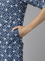 Men Blue Regular Pure Cotton Pathani Printed Men's Kurta