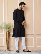 Black Embroidered Chikankari Rayon Straight Kurta