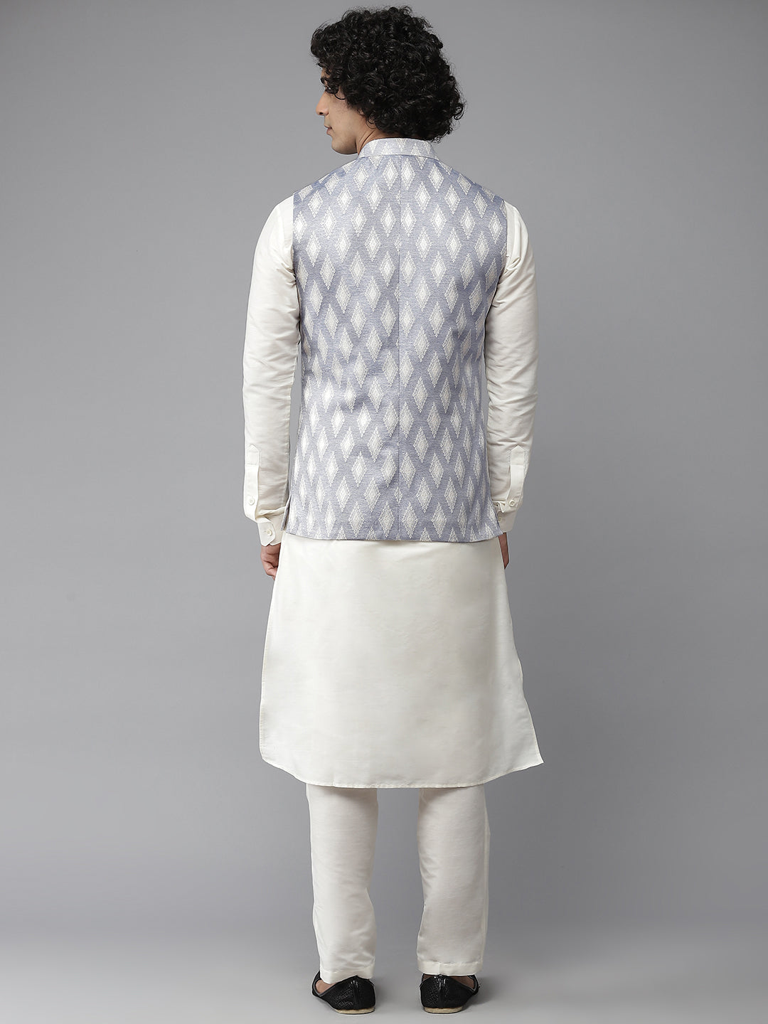 Riwaat.com Men White Solid Kurta Pajama With Sky Blue Nehru jacket Riwaat Indo Western