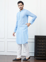 Men Turquoise Blue Sequence Cotton Kurta