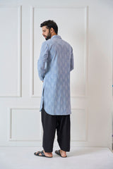 Men Light Grey Regular Pure Cotton Pathani Kurta With Black Salwar