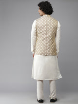 Riwaat.com Men White Solid Kurta Pajama With Zarafshan Nehru jacket Riwaat Indo Western